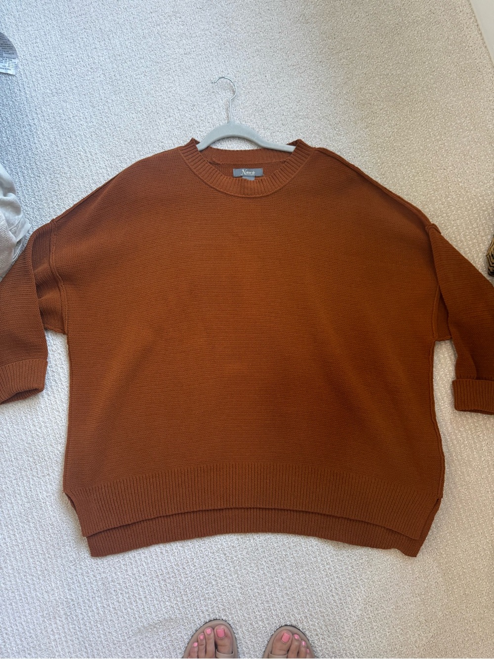 Womens Crewneck Sweater in Rust Brown - Classic Knit